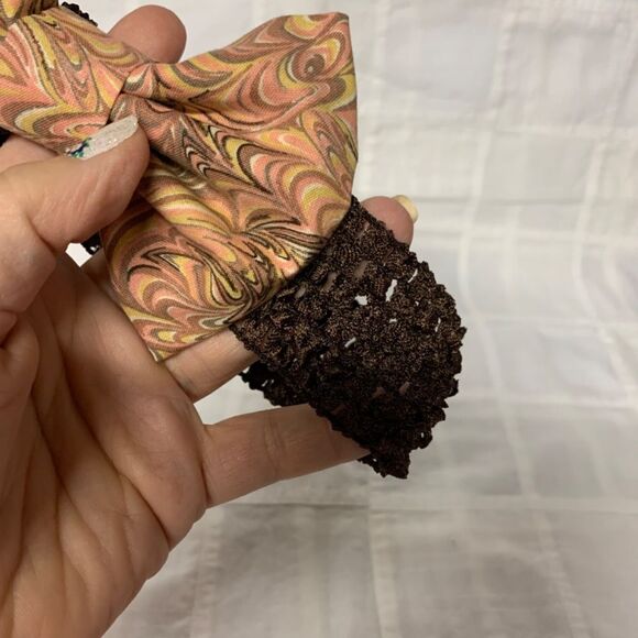 Infant Headband Brown Band Pink Gold Brown Swirls Cotton Bow Size Newborn B294 - Picture 7 of 10